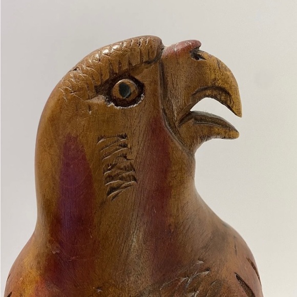Hand-Carved Wooden Bird Sculpture 14.5" Tribal Style Hawk Figurine Decor - Picture 10 of 10